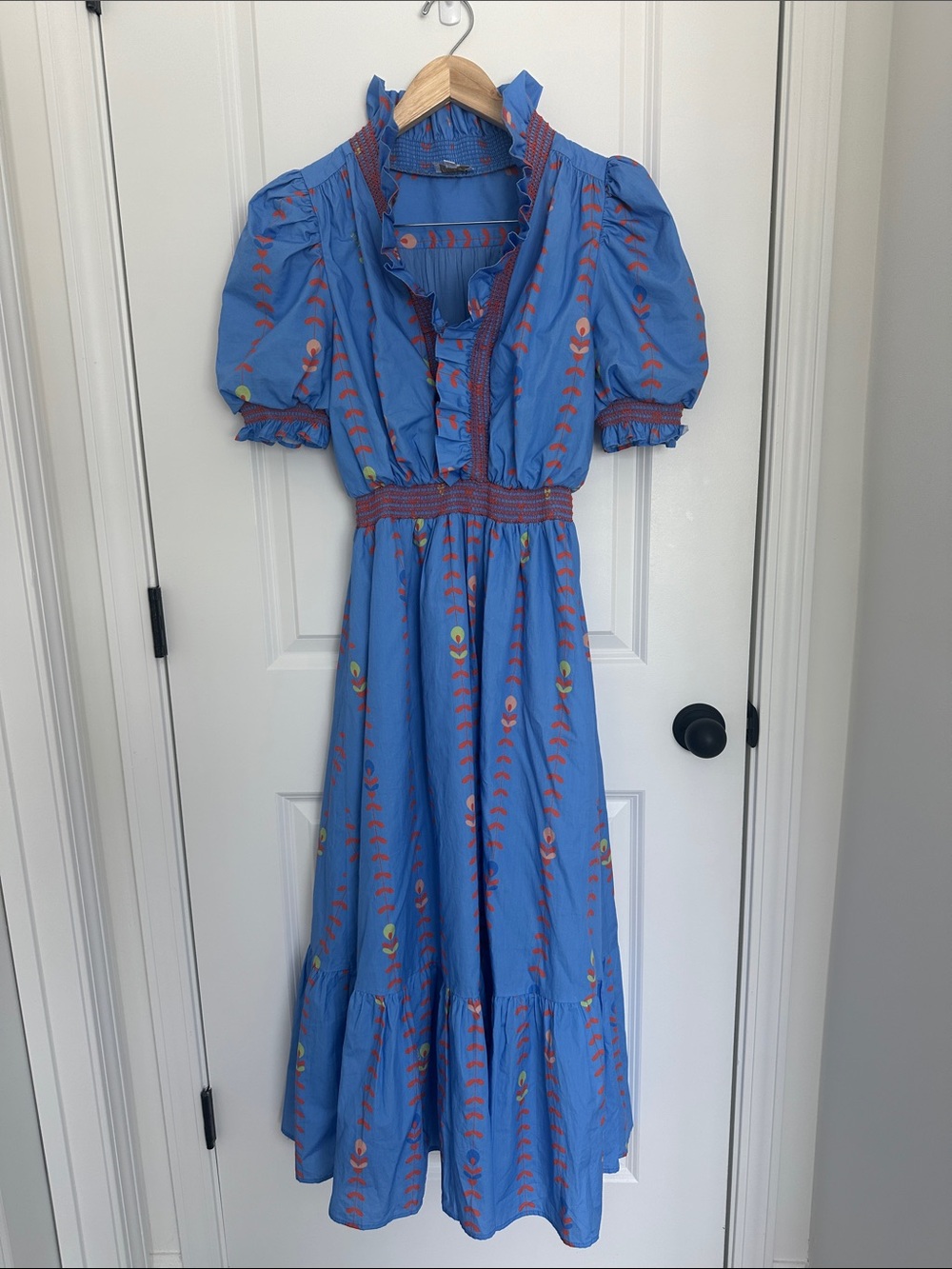 Karlie Women’s Maxi Dress with Puff Sleeves and Ruffle Trim Blue S - Picture 2 of 8